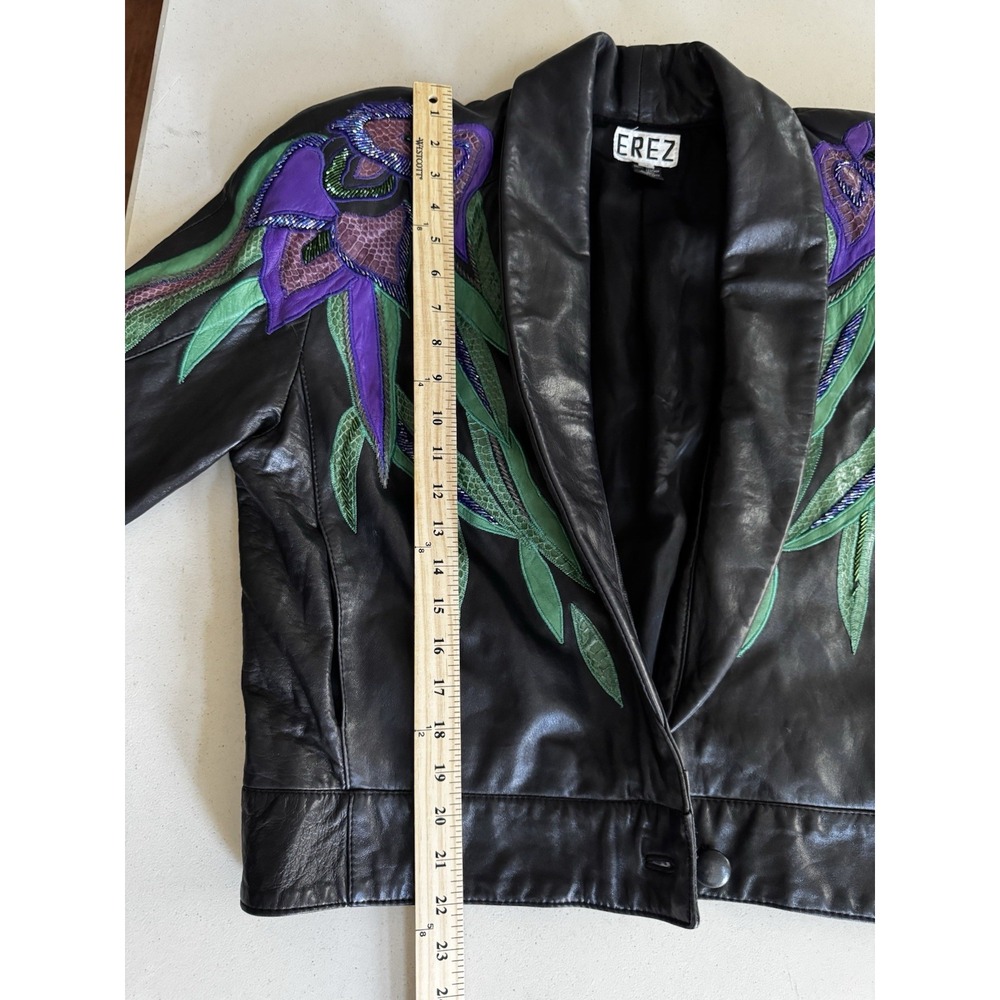 Vtg 80's Erez Flaming Irises Leather Jacket M Moto Snakeskin Trim Colorful Art - Picture 12 of 16